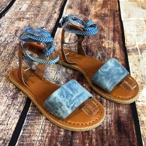 American Eagle Denim Ankle Wrap Strappy Sandals Sz 8 NWOT